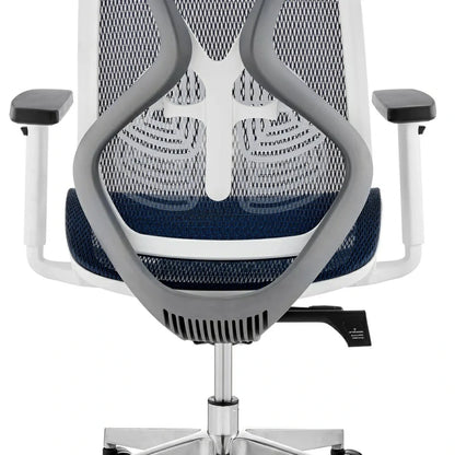 La chaise de bureau ergonomique à dossier haut avec appui-tête combine le style (cadre blanc, bleu)