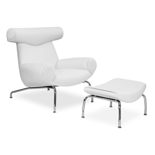 Replica Hans Wegner Ox Chair & Ottoman White Leather