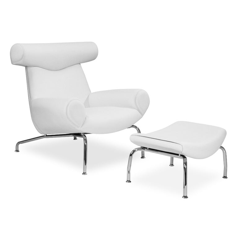 1. Replica Hans Wegner Ox Chair & Ottoman (White Leather)