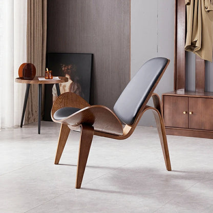 Shell Chair Replica | Hans Wegner black leather walnut