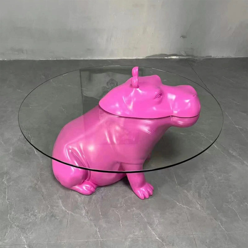 Hippo glass coffee table orange base