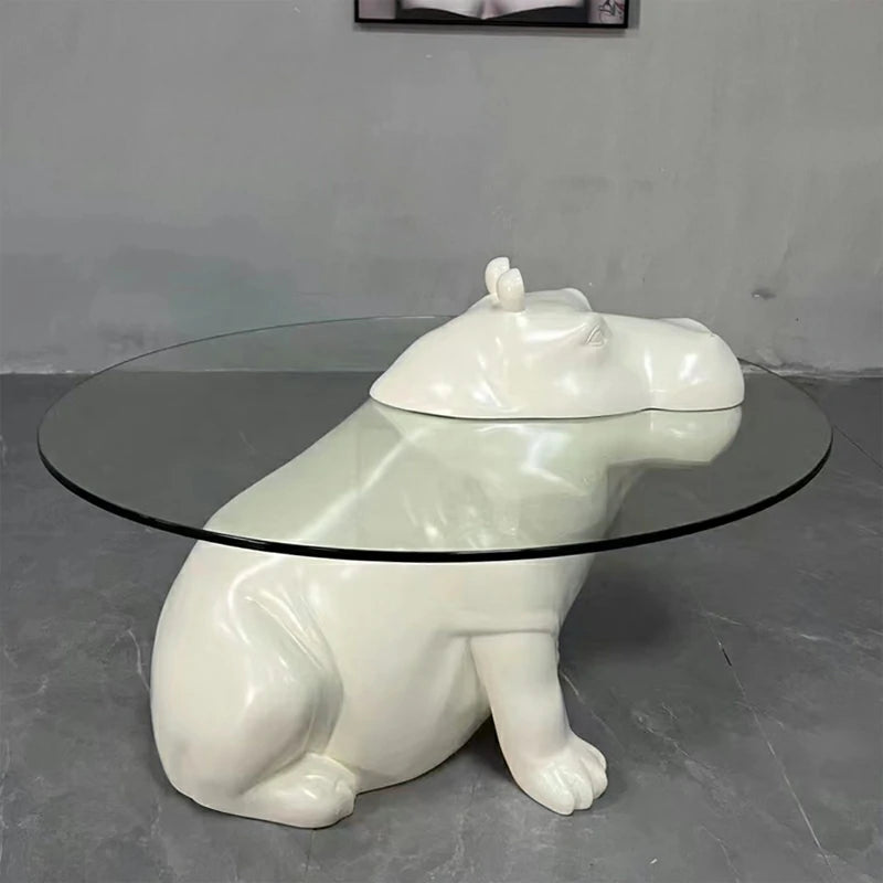 Hippo glass coffee table white base