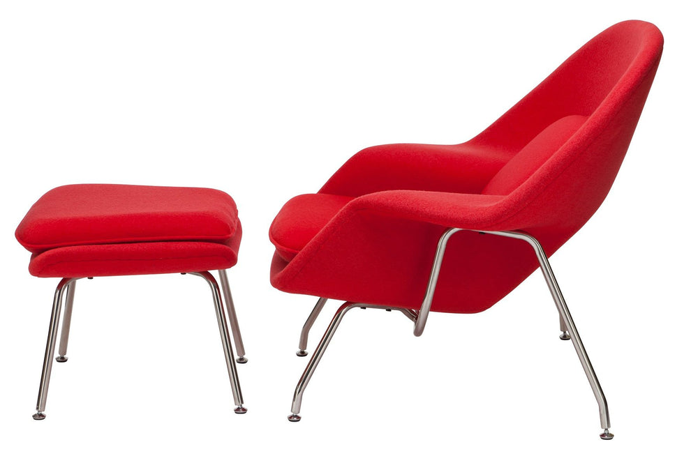 1. Replica Eero Saarinen Womb Chair and Ottoman in Red Fabric