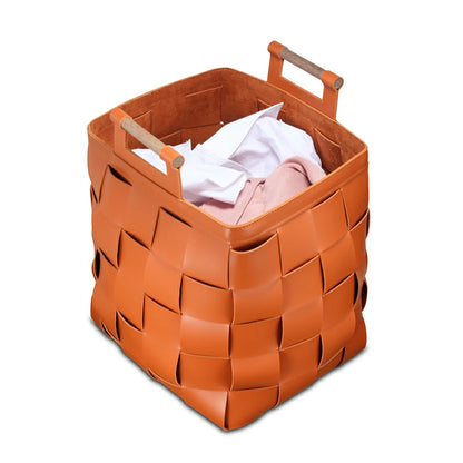 LUXURY LEATHER BASKET  WITH HANDLES， Leather Basket, Woven Storage Basket