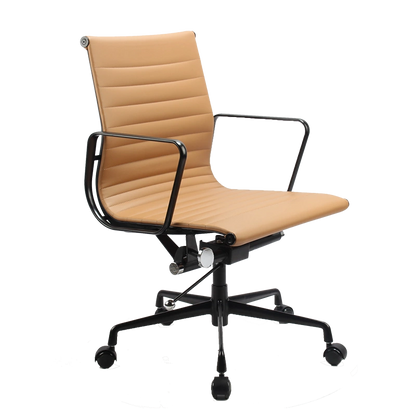 Replica Eames Low Back Genuine Leather management Black Aluminium  Office Chair