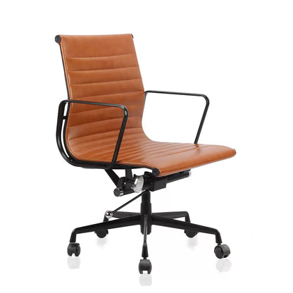 Replica Eames Low Back Genuine Leather management Black Aluminium  Office Chair