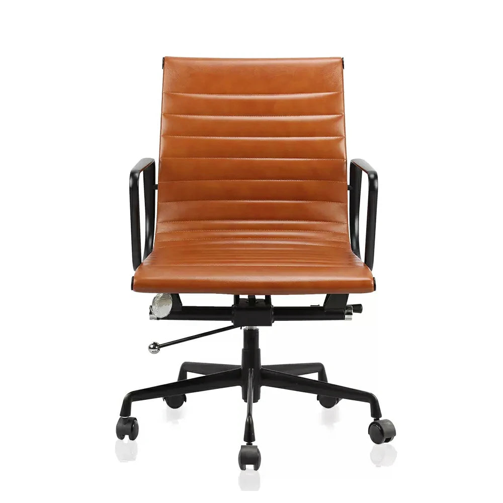 Eames Replica Chaise de bureau de direction en simili cuir côtelé à dossier bas (Noir)