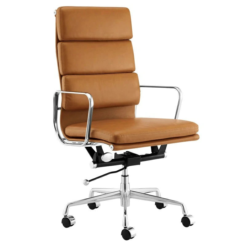 2. Eames Aluminum Group High Back Soft Pad Leather Office Chair-Tan