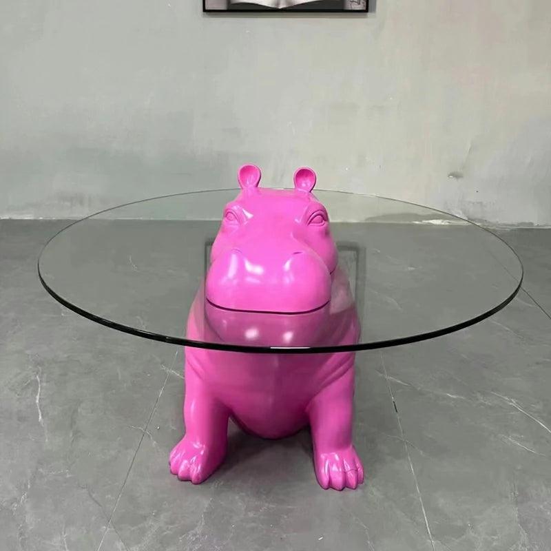Hippo glass coffee table pink base