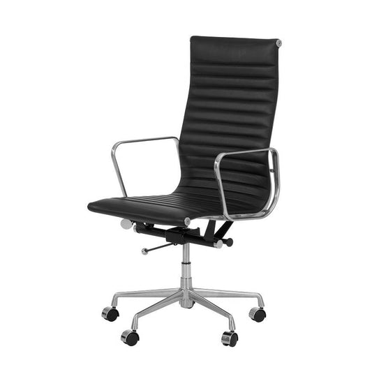 Replica Eames EA119 Style  Black Leather High Back Office Chair